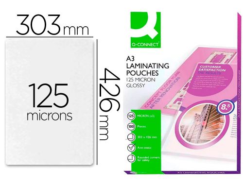 Bolsa de plastificar q-connect 303 x 426 mm 125 microns din a3 caixa de 100 unidades , Q-connect , 63429 , 5705831041240